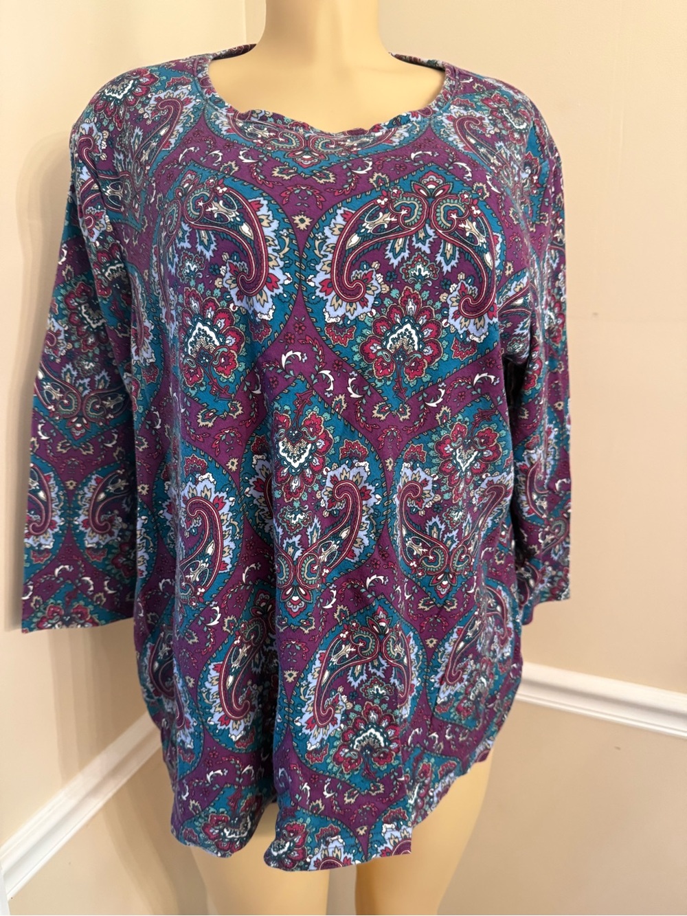 Laura Scott Purple Paisley Long-Sleeve Tee with Teal Accents